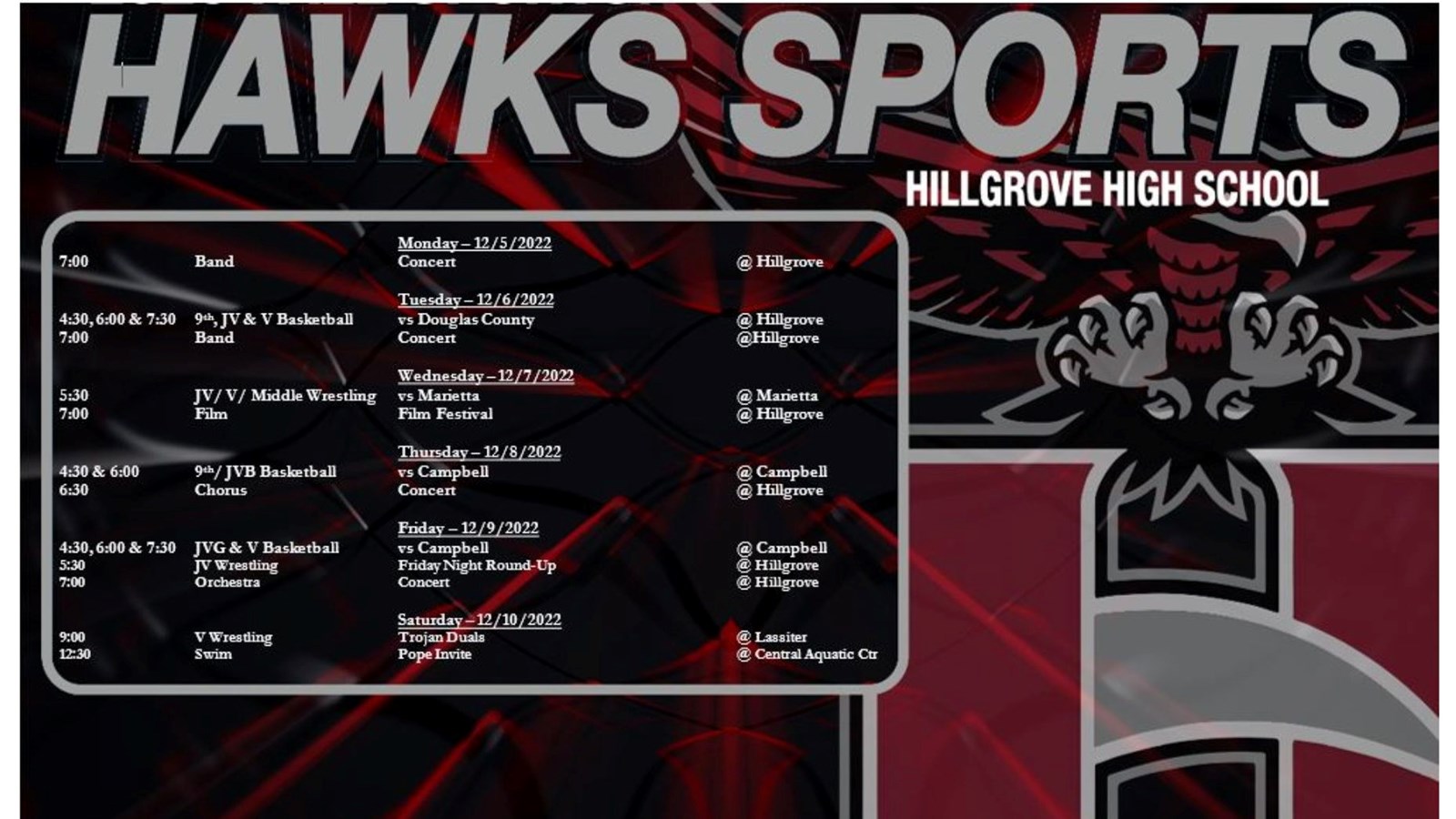 Hawks Sports week of December 5, 2022